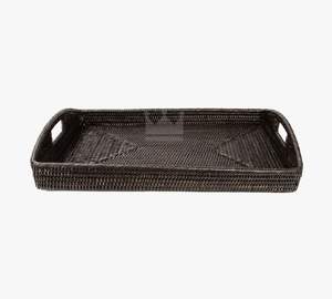 Plateau de service rectangulaire noir classique fait à la main en rotin tissé à la main écologique pour la cuisine et le stockage des aliments à la maison Bienvenue! - Product Image 2
