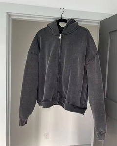 Heavyweight 400gsm Acid Wash Distressed Custom logo Printing Blank Plain Casual <b>Spray</b> Vintage Oversized Zip-up Hoodie for Men - Product Image 1