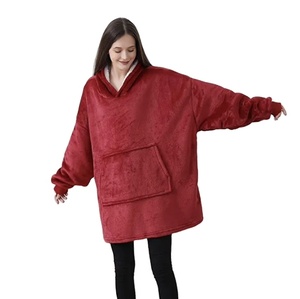 Customized Design Printed Thick Knitted Sherpa Fleece Long Cozy Warm <b>Oversized</b> Streetwear Winter <b>Hoody</b> <b>Blanket</b> with Custom Color - Product Image 1
