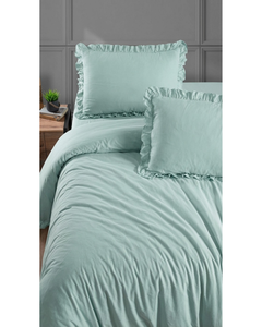 Luxury Solid Sage Green 4pcs <b>Bedding</b> Set Polycotton Duvet Cover Fitted Sheet and Pillowcase <b>Ruffled</b> Design for Home & Hotel Use - Product Image 3
