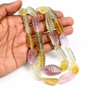 Natural Carved Nugget Shape Gemstone Beads Ametrine Green Pink Amethyst <b>Citrine</b> Lemon Quartz Rose Quartz 8x16-14x30MM Strand 24' - Product Image 4
