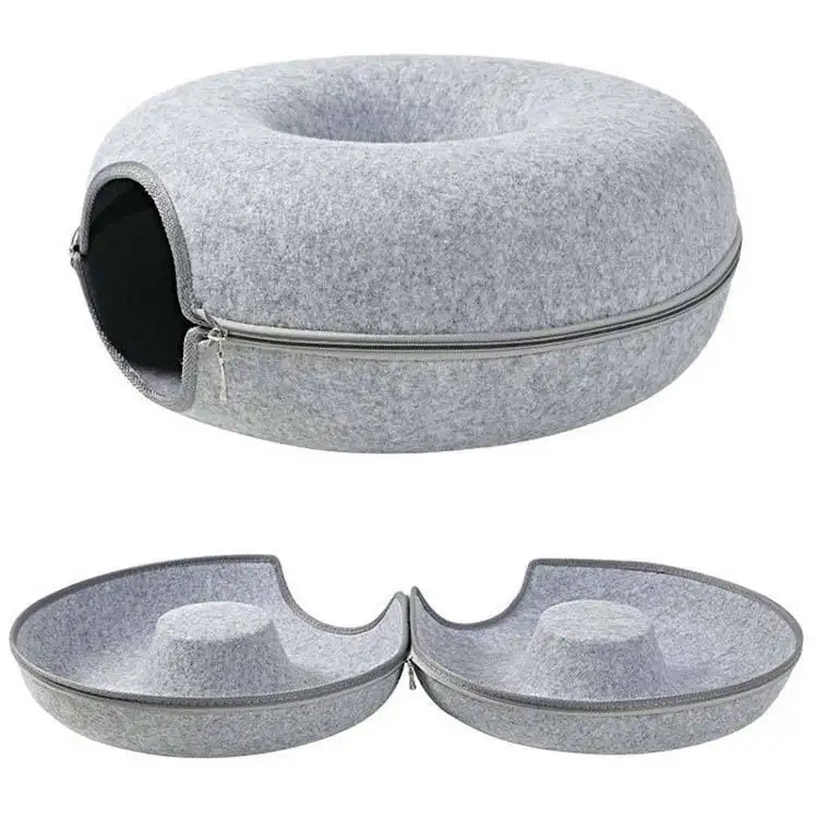 Lit rond pour animaux de compagnie de beignet de ménage de haute qualité pour chat petit Tunnel lit feutre chat grotte nid pour animaux de compagnie