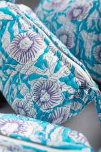 Sky Blue Florals Quilted Cotton <b>for</b> Bags Set 3 Eco-Friendly Water Resistant Durable <b>Makeup</b> <b>Storage</b> Cases Zipper Closure - Product Image 3