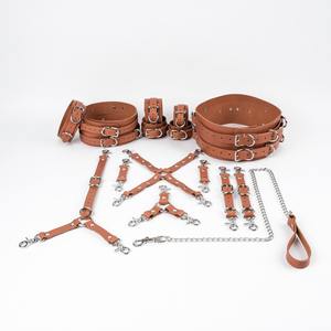 Ensemble de retenue BDSM 16 pièces de différentes couleurs et options de quincaillerie ceinture et menottes de cuisse BDSM-0019 en cuir de vachette véritable - Product Image 5