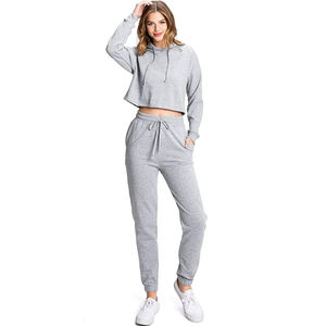 Best Quality <b>Crop</b> <b>Top</b> Sweatsuits in Gray Color Cotton Made Wholesale Price Sports Suits with Custom Size - Product Image 1
