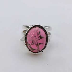 Elegant 925 Sterling Silver Pink Turquoise <b>Ring</b> Handmade Oval Natural Copper Inlay <b>Statement</b> Promise Jewelry - Product Image 3