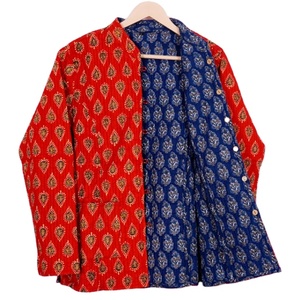 Veste Kantha en coton matelassé fait à la main à rayures double face pour l'automne et l'hiver, mode courte et longue, tenue de fête réutilisable - Product Image 1