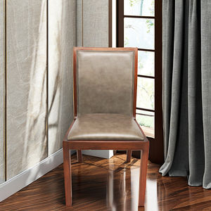 Silla de comedor con respaldo alto Tapiz de madera maciza de nogal Cuero vacuno italiano Estilo rústico Madera dura duradera | CASIMI - Product Image 5