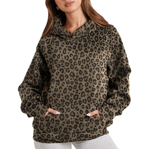 ผู้ผลิตมืออาชีพ เสื้อฮู้ดผู้หญิงแบบสวมหัว ผลิตจำนวนมาก สไตล์ล่าสุด เสื้อฮู้ดลายเสือดาวสำหรับผู้หญิง สตรีทแวร์ - Product Image 1