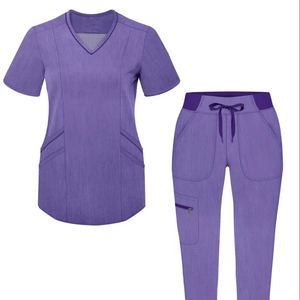 Ensembles de blouses en soie pour femmes, col en V, manches courtes, uniformes, vêtements de travail d'hôpital, pantalons, couleurs personnalisées de haute qualité, adaptés au personnel médical - Product Image 4