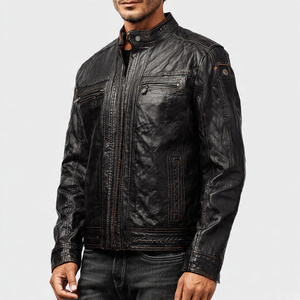 Chaqueta de Cuero Vacuno para Motociclistas, Chaqueta de Cuero Genuino con Cuello Alto para Hombre, Chaqueta de Motociclismo de Cuero Genuino para Hombre - Product Image 2