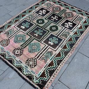 Turkish 4.3x5.5 ft Rug, Vintage Rug, <b>Brown</b> Plants & trees Rug <b>Wool</b> - Product Image 3