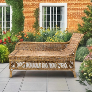 Canapé-lit en rotin vintage des années 1920 en matériau Kubu gris naturel avec tous les coussins fabriqués pour le salon, le balcon et la terrasse - Product Image 5