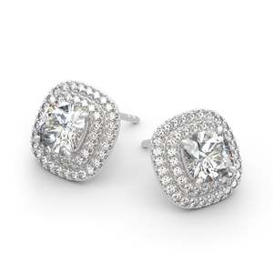 Jeulia Double Halo Cushion Cut Moissanite Sterling <b>Silver</b> <b>Stud</b> Earrings - Product Image 3