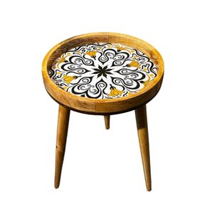Mandala Bloom Tabouret Table d'appoint en bois naturel Table d'appoint ronde en bois massif escabeau salon pied en bois détachable pour support - Product Image 2