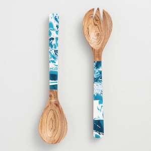 Modern Kitchen Acacia Wood and Resin Handle Fruit <b>Dessert</b> Mixing Tools Resin Serving Spoon and <b>Fork</b> for Party - Product Image 3