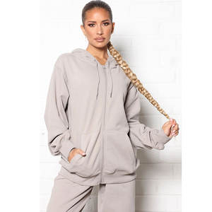 Sudadera con capucha de algodón grueso estilo INS 2026 para mujer, con cremallera, logotipo personalizado, estampado en blanco, sudadera oversize, chándal - Product Image 3