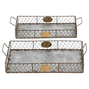 Bandeja de servicio de metal de hierro de granja vintage con asa en forma de rectángulo para el hogar y el hotel bandejas de mesa para servir alimentos y bebidas - Product Image 1