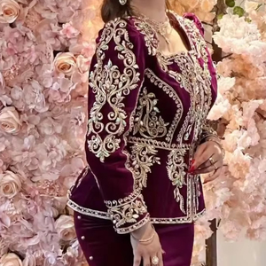 NEW--STYLISH ZARI EMBROIDERY on ALGERIAN KARAKOU DRESS WITH EMBELLISHED CRYSTAL GLASS <b>BEADS</b>,<b>THREADS</b>,PEARLS,DABKA WORK @ 2024 - Product Image 1
