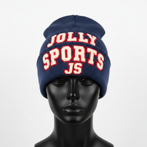 Bonnet en tricot acrylique épais de qualité supérieure 250GSM, doux, extensible, chaud pour l'hiver, couleur bleue, logo brodé personnalisé, jacquard - Product Image 1