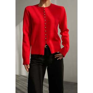 <b>Red</b> Buttoned Knit <b>Cardigan</b> - Product Image 3