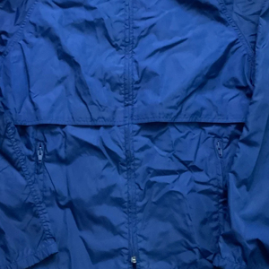 Blue Polyester/Rayon Coated <b>Windbreaker</b> Jacket Detachable Hood Cotton Lining Front Zip Closure Elastic Cuffs Lightweight - Product Image 4