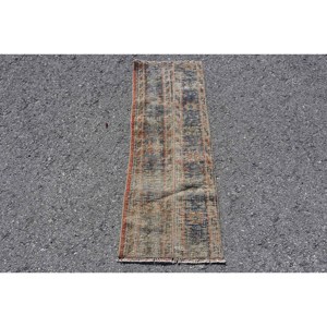 Tapis turc 1,2x3,2 pieds, bleu rouge, tapis oriental en laine vintage - Product Image 1