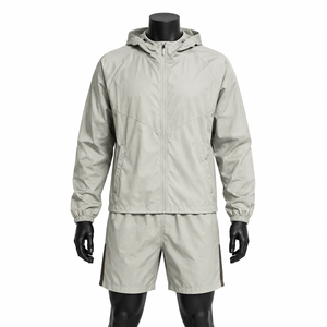 Conjunto de Chaqueta Cortavientos con Capucha y Pantalones Cortos para Hombre, Ligero, Impermeable, Transpirable, para Correr, Deporte al Aire Libre - Product Image 1