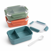 Conteneurs de préparation de repas en plastique monocouche de 970 ml, vente en gros OEM, avec plateau à 2 compartiments et couvercle ventilé pour réchauffage au micro-ondes