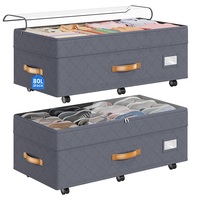 Rangement sous lit réglable avec roulettes, organiseur de vêtements, conteneurs de rangement sous lit avec couvercles transparents