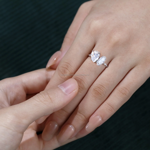 Bague de fiançailles Toi Et Moi avec diamant Moissanite taille poire et marquise pour mariage ou cadeau Bague de proposition de certificat IGI - Product Image 5