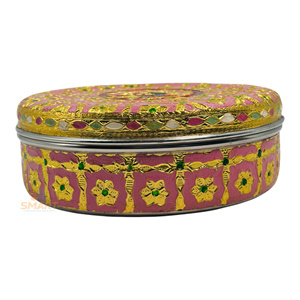 Vajilla Dibba redonda de acero inoxidable chapada en oro, diseño moderno y tradicional para regalos de boda y decoración del hogar - Product Image 3