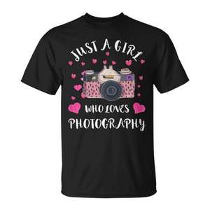 T-shirt pour femme, col rond, manches courtes, impression numérique, taille adulte, Just A Girl Who Loves Photography Camera - Product Image 1