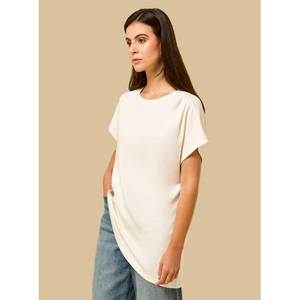 Haut en tricot 95 % coton pour femme, détails froncés, chemise décontractée tendance, douce et extensible, imprimé en relief, manches courtes, OEM, marque privée - Product Image 6