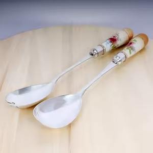 Wooden Handle Elegant Look Gold Plated High Quality <b>Salad</b> <b>Server</b> Flatware Set Cutlery Set - Product Image 5