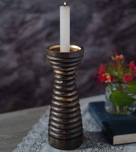 Portavelas de madera de diseño antiguo de la mejor calidad, Color negro mate para el hogar, gran oferta, candelabro de artes indias para decoración del hogar - Product Image 1