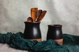 Porte-ustensiles en céramique moderne pour la cuisine |   Conteneur de rangement pour cuillères et outils robuste |   Organisateur de cuisine à domicile - Product Image 4