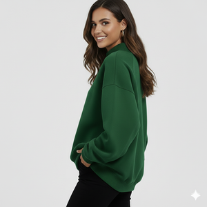 OEM Women Custom Oversized <b>Mock</b> <b>Neck</b> Sweatshirt Soft Cotton Fleece Casual Winter Loose Fit Eco-Friendly Front Logo Fashion <b>Top</b> - Product Image 5