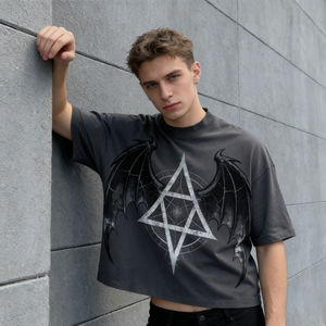 T-shirts pour hommes OEM/ODM gris délavé à l'acide, coupe courte, motif graphique, ourlet vieilli, effet soleil délavé, style streetwear décontracté gothique punk - Product Image 4