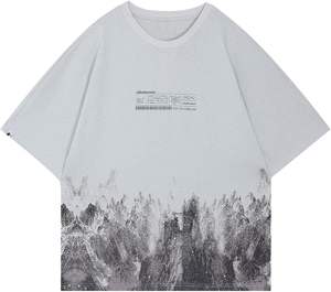 Streetwear T-shirt décontracté 100% coton solide motif avant Logo coupe ample tissu tricoté - Product Image 6