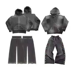 2025 survêtements en coton personnalisés survêtement à capuche patchwork pantalon hommes survêtement pour hommes joggeurs empilés hommes deux pièces ensembles de survêtement - Product Image 6