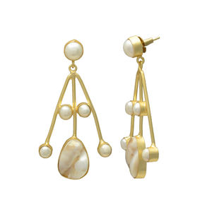 Pendientes de Perlas de Agua Dulce Naturales Color Blanco Ostra, Latón Vintage, Chapado en Oro de 24K, Hechos a Mano, para Mujer, para Boda - Product Image 2