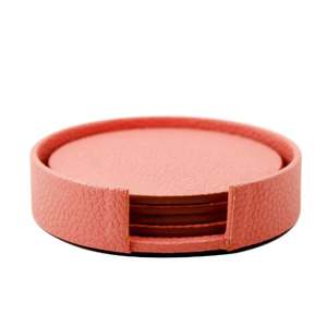 Sous-verre en cuir rose de haute qualité avec support ensemble de 5 produits de protection de table sous-verre en cuir accessoires de table - Product Image 2