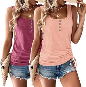 Summer Tank <b>Tops</b> for <b>Women</b> Sleeveless U Neck Loose Button Casual <b>Henley</b> <b>Tops</b> Shirts - Product Image 1