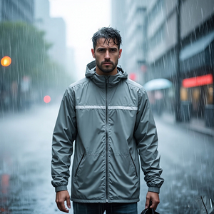 แจ็คเก็ตกันลมกันน้ำสำหรับผู้ชาย, เสื้อโค้ทกันฝนมีฮู้ดระบายอากาศได้ดีแห้งเร็วสำหรับฤดูใบไม้ผลิฤดูใบไม้ร่วง - Product Image 2