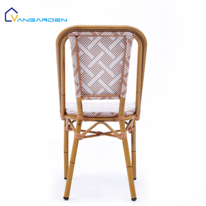 Meubles de salle à manger d'extérieur avec cadre en aluminium rose blanc à rayures croisées chaise en tissu Teslin chaise de salle à manger Bistro français - Product Image 2