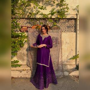 2025 New Arrival Custom 3-Piece <b>Kurti</b> Sharara & Dupatta Set in featuring SEQUENCE EMBROIDERY for Ladies - Product Image 3