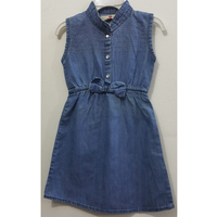 Robe pour filles avec broderie sur la poitrine, nœud à la taille, imprimé, en coton, polyester et denim, personnalisable, fourniture BD OEM ODM, en stock, échantillon en 7 jours