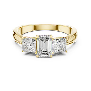 Or jaune 14 carats, princesse et émeraude, diamant de laboratoire |   Bague de fiançailles |   Nouveau diamant cultivé - Product Image 1