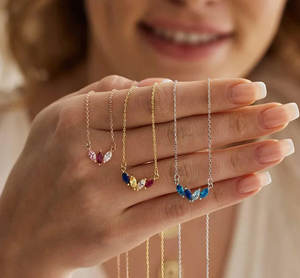 Collier barre multicolore en pierres précieuses marquise, plaqué or 10 carats, maillons sertis à griffes, fait main, bijoux de luxe tendance pour cadeau de mariage - Product Image 2